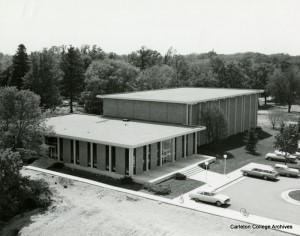 Black and White image of the Cowling Gym from the east side.